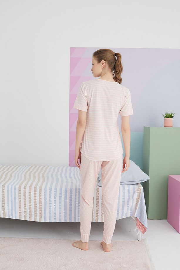 çok renkli Pamuklu Örme Pijama Takım - 3