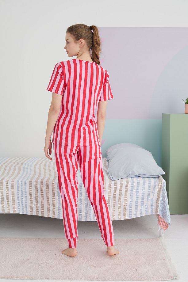 çok renkli Pamuklu Örme Pijama Takım - 4