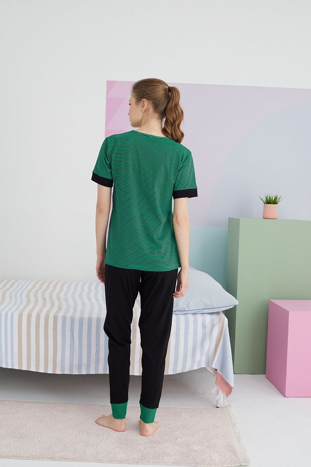 çok renkli Pamuklu Örme Pijama Takım - 3