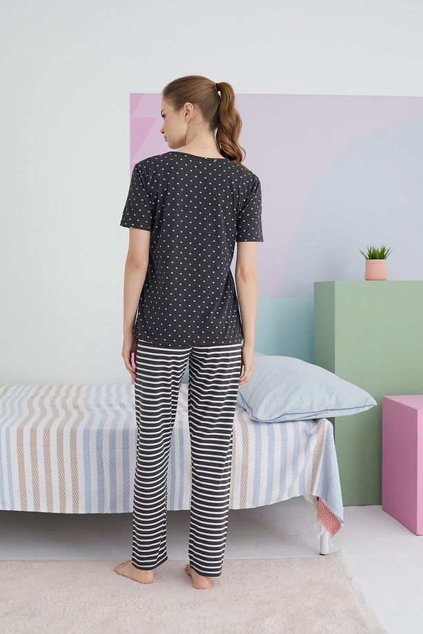 çok renkli Pamuklu Örme Pijama Takım - 3