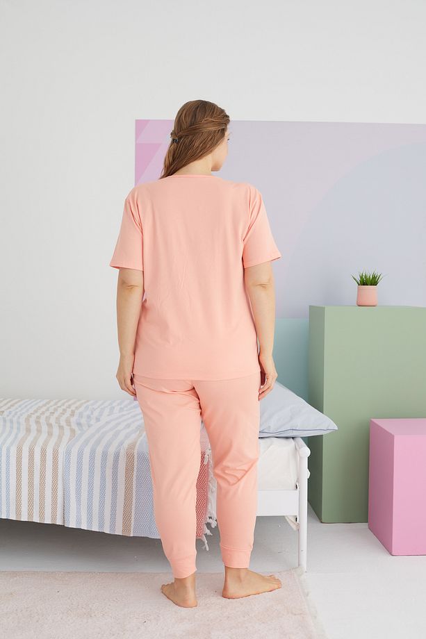 somon Curve Büyük Beden Battal Boy Pamuklu Örme Pijama Takımı - 3