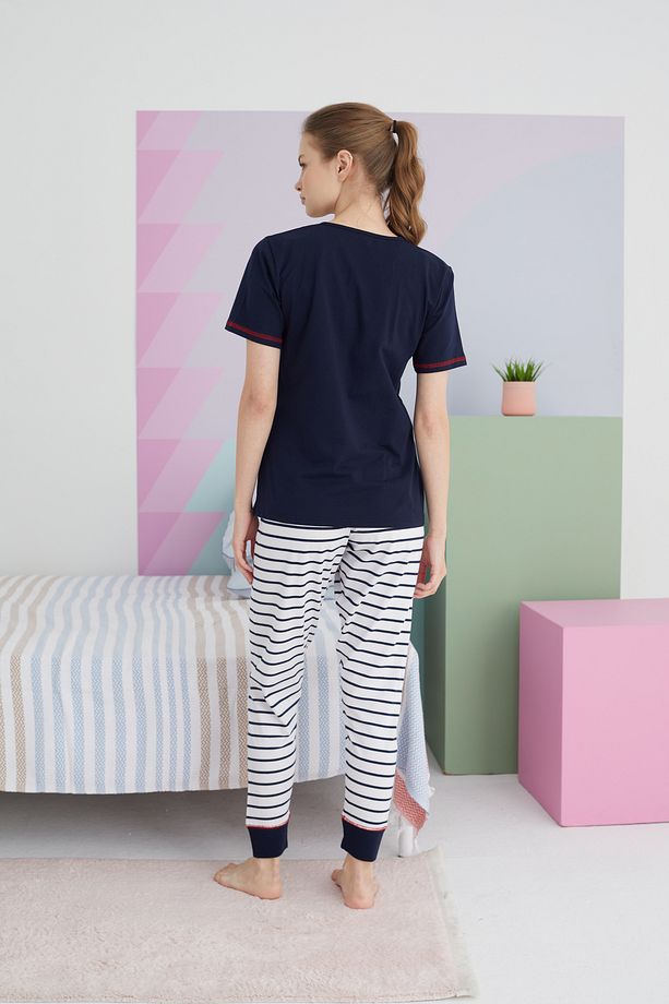 çok renkli Pamuklu Örme Pijama Takım - 3