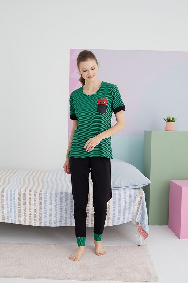 çok renkli Pamuklu Örme Pijama Takım - 2