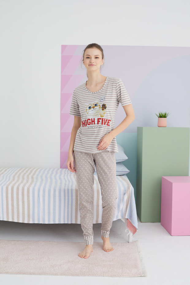 çok renkli Pamuklu Örme Pijama Takım - 2