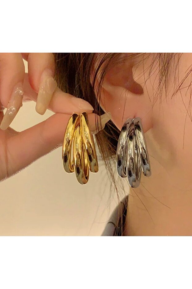 Steel Earrings Curved Multiple Hoop Earrings