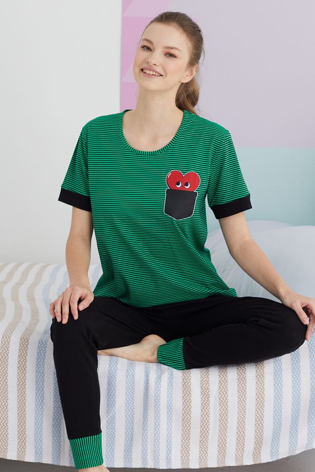 çok renkli Pamuklu Örme Pijama Takım - 1