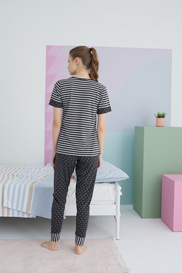 çok renkli Pamuklu Örme Pijama Takım - 3