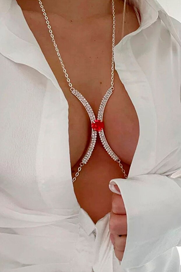 Party Style Yuvarlak Taşlı Göğüs Takısı Kolye - 1