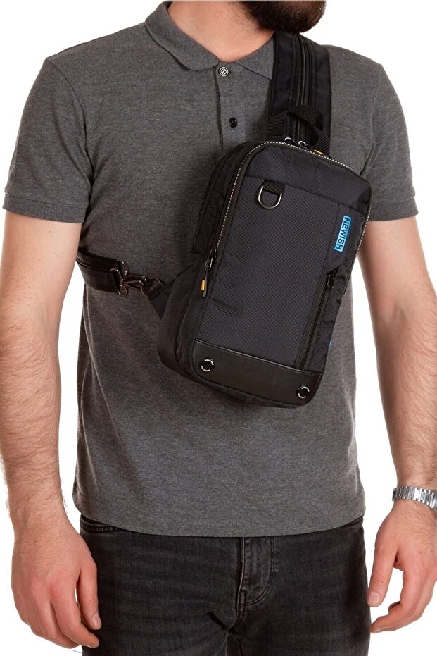 Unisex Black Water Resistant Fabric Cross Chest and Shoulder Bag