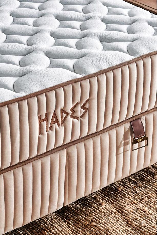 Hades Yatak Baza ve Başlık Seti 180x200 cm Çift Kişilik Paket Yaylı Lüks Yatak Krem Baza Başlık - 3