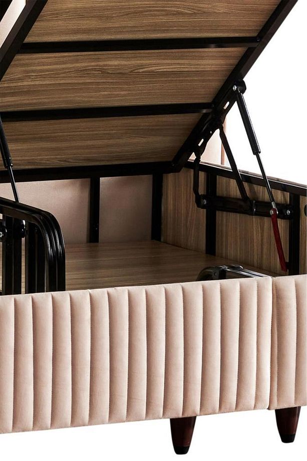 Hades Yatak Baza ve Başlık Seti 180x200 cm Çift Kişilik Paket Yaylı Lüks Yatak Krem Baza Başlık - 8