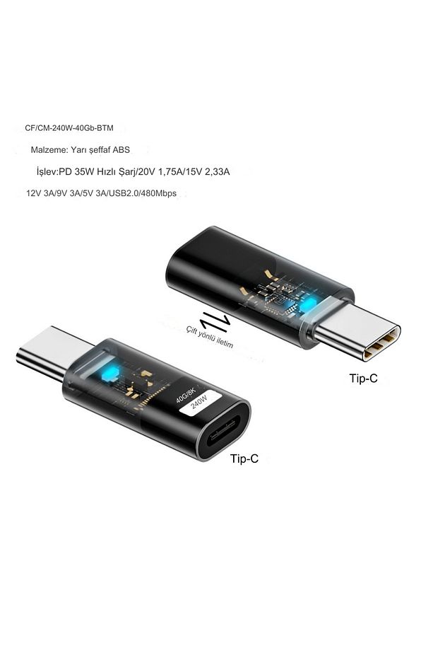 Type C to Type C USB3.2 240W 40Gbps 8K Hızlı Şarj Veri ve Görüntü Aktarımı Çevirici OTGST - 3