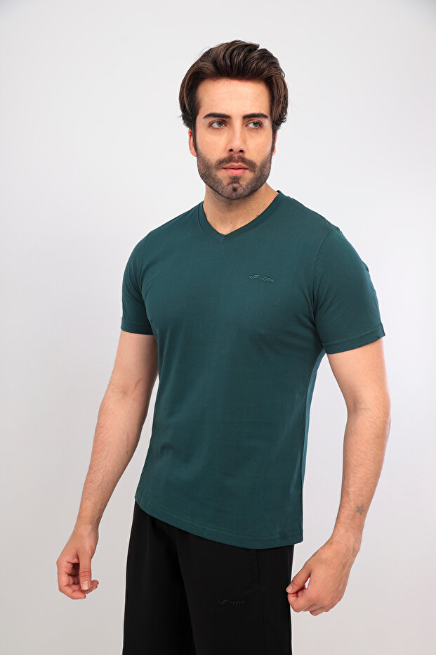 Men's Green Black V-Neck Tshirt Shorts Pocket Zipper Bottom Top Set