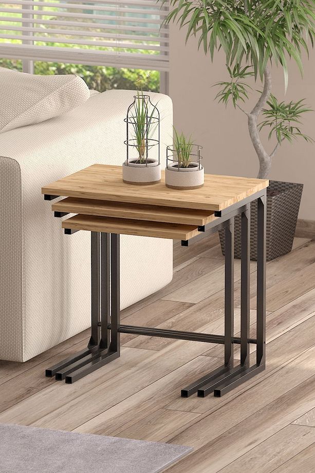 3lü Zigon Sehpa Metal Zigon Sehpa C Sehpa - 1