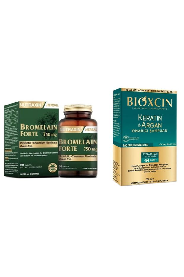 Keratin & Argan Repairing Care Shampoo 300 ml - Bromalin Forte 750 mg 60 Tablets