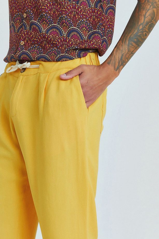 Duble Paça Bohem Erkek Pantolonu Sarı - 6