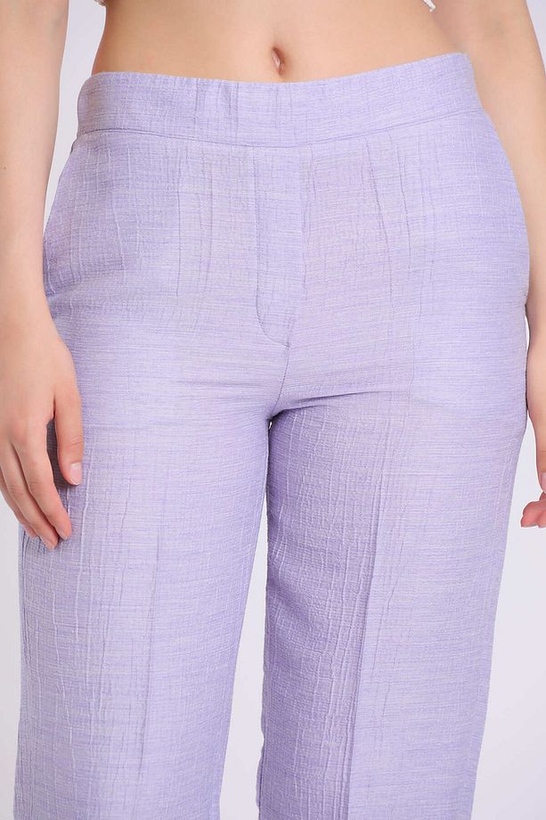 Arka Beli Lastikli Dokulu Polyester Kumaş Basic Pantolon - 1