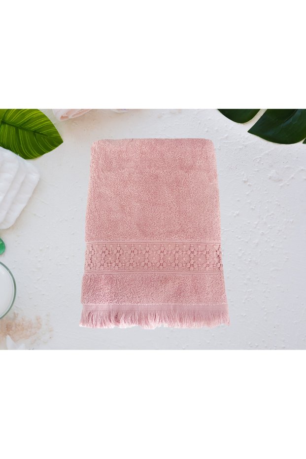 Lace- Fringed shower towel, bridal towel 70x140cm