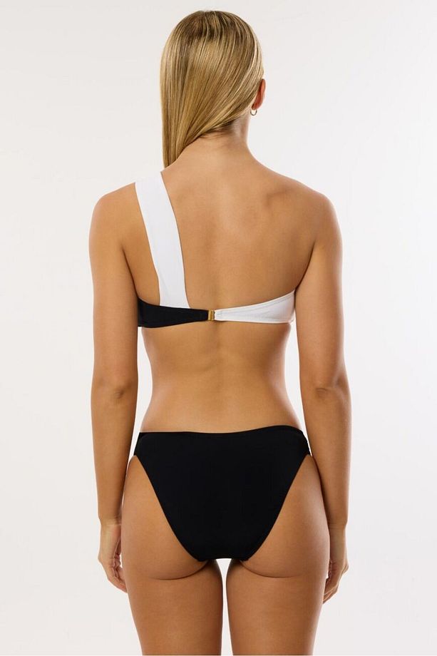 3403 Siyah Beyaz Tek Omuz Bikini Takımı - 3