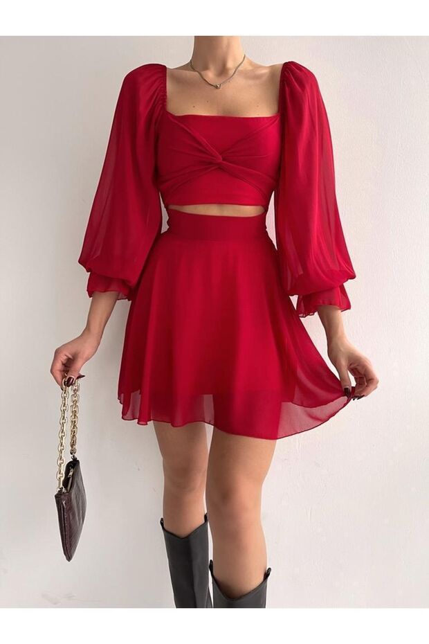 Göbek Detaylı Elbise - 5