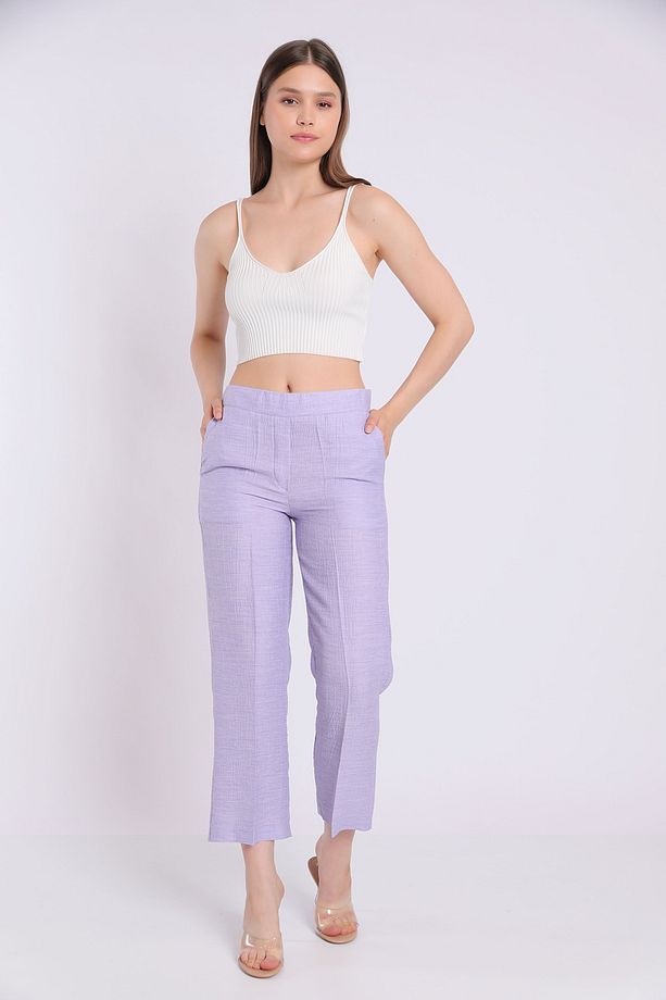Arka Beli Lastikli Dokulu Polyester Kumaş Basic Pantolon - 5