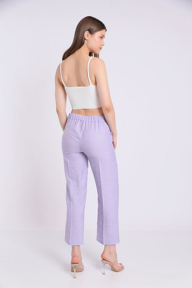 Arka Beli Lastikli Dokulu Polyester Kumaş Basic Pantolon - 2