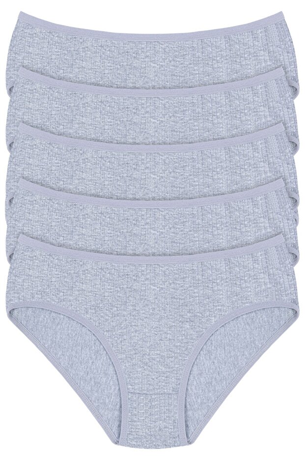 Women's 5-Piece High Waist Ribbed Panties Gray