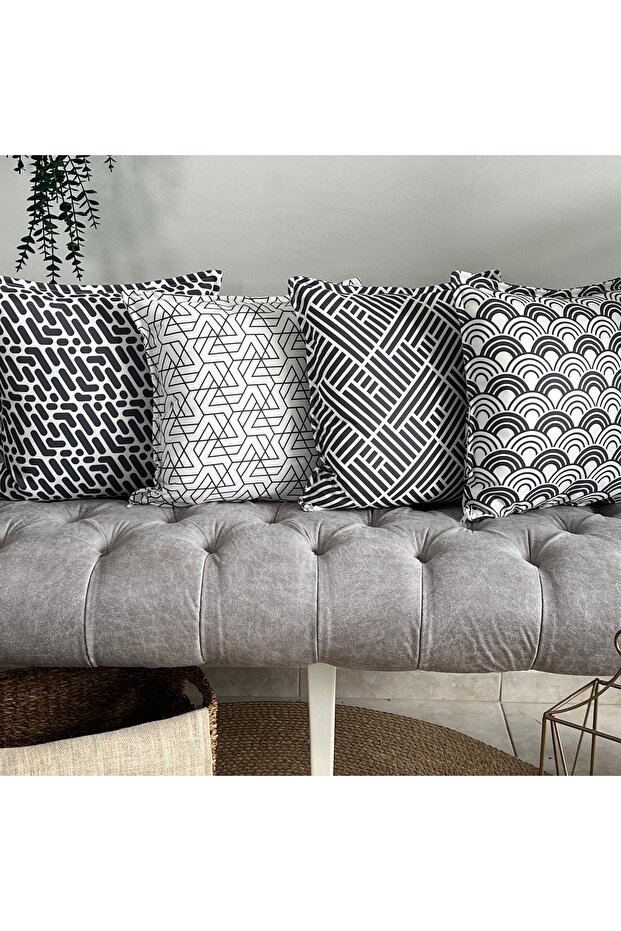 Throw Pillow Cover, 4-Piece Gray Combination, New Season, Special Stitched