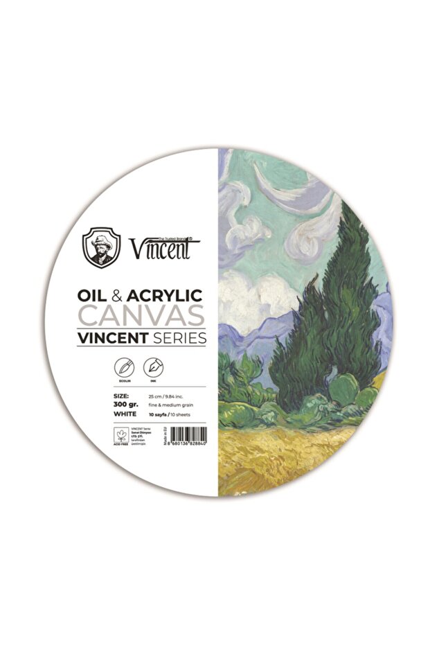 Vincent Oil Acrylic Circle Canvas White 300g 25cm 10 Pages Oil and Acrylic Paint Notebook