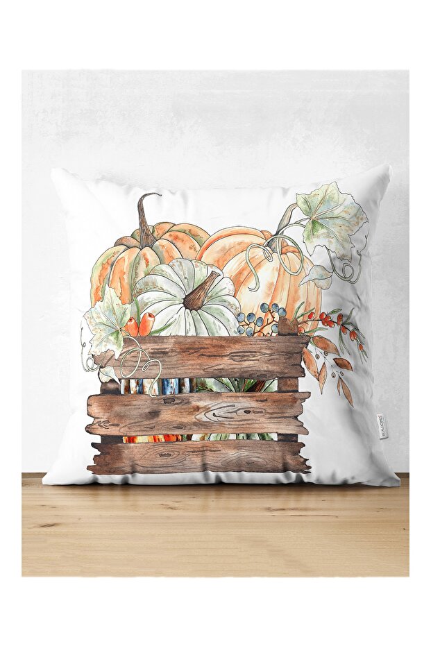 Cased Pumpkin Motif Digital Printed Decorative Suede Pillow Cushion Cover