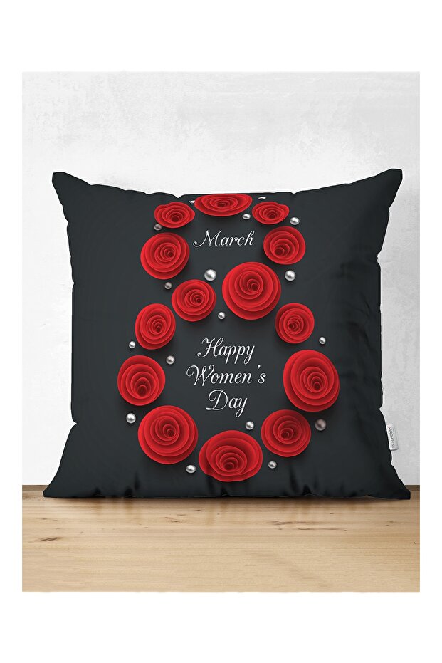 Special Design 8 March Red Rose Design Digital Printed Modern Suede Pillow Throw Pillow Cover