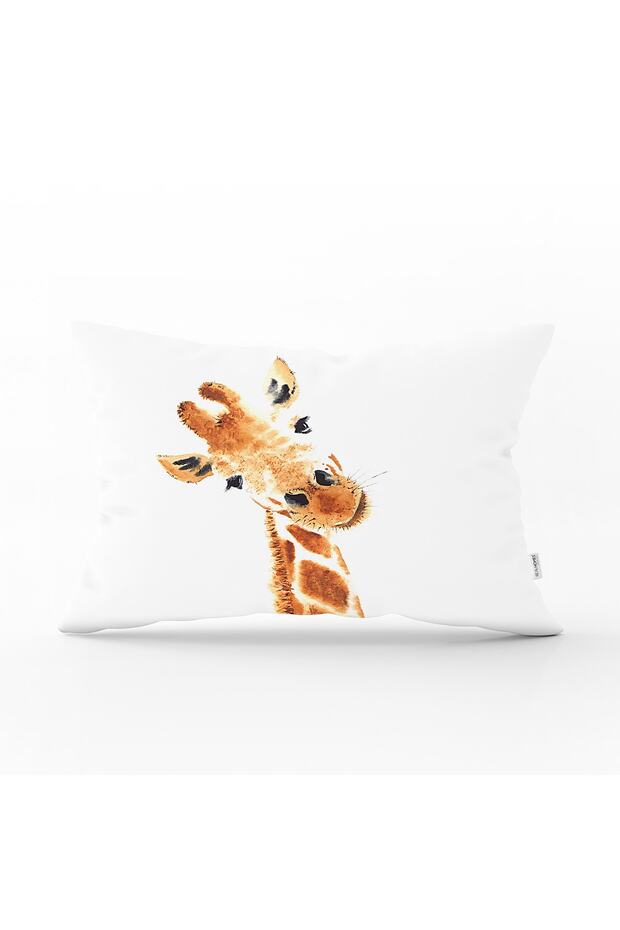 غطاء وسادة رمي مستطيل حديث مطبوع رقميًا على شكل زرافة باللون الأبيض - 1
