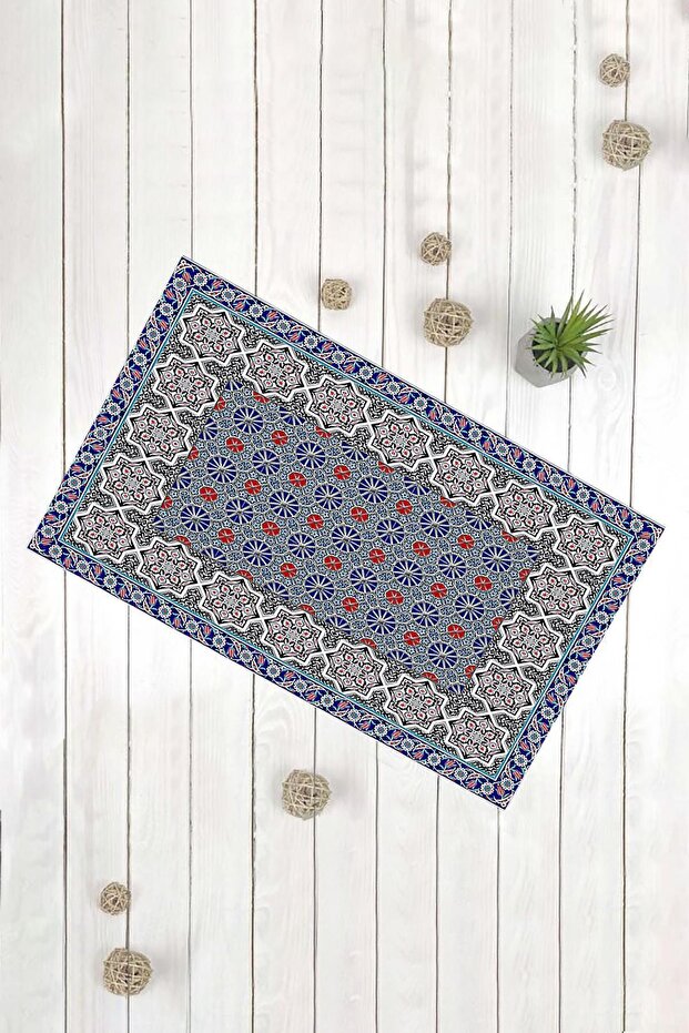 سجادة باب أمامية مزخرفة متعددة الأغراض باللون الأزرق بنمط نجمة كلاسيكية - 1