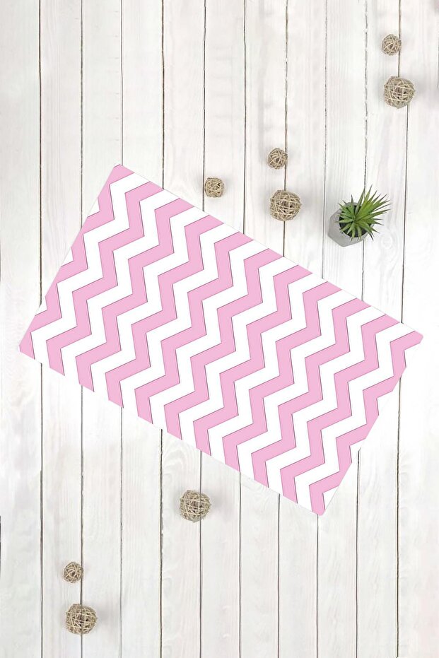 سجادة باب مزخرفة متعددة الأغراض بنمط موجة باللونين الوردي والأبيض - 1