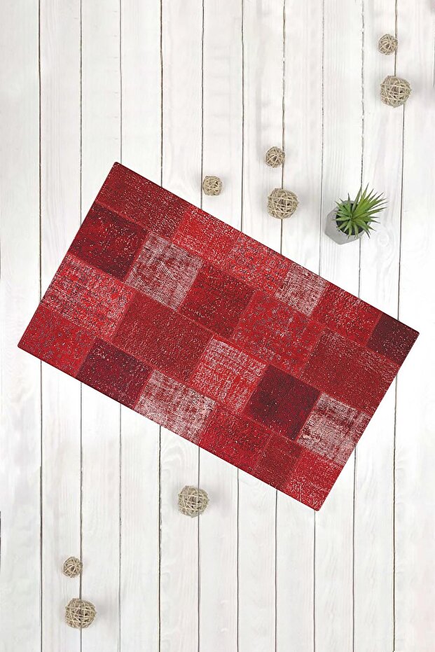 سجادة باب مزخرفة متعددة الأغراض بنمط مرقع باللون الأحمر - 1