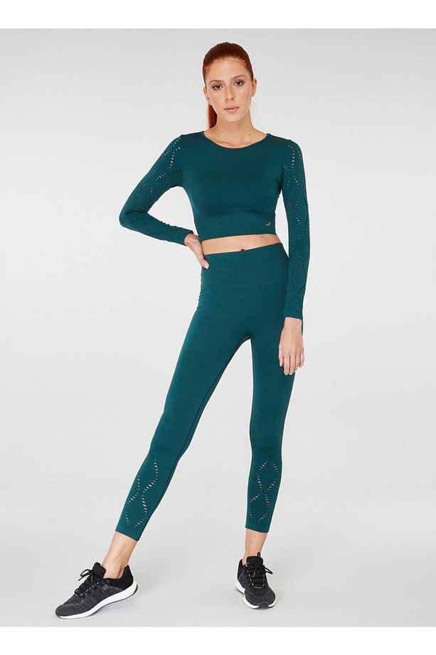 Naples Sürdürülebilir Üretim & Sıkılaştırıcı Uzun Kol Crop Top Yeşil - 3