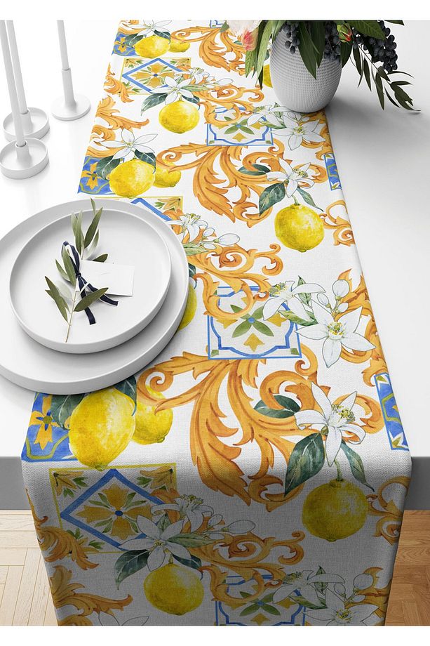 Runner turunç Desenli Süet Dokuma 140*40 Cm Rn0s148 - 1