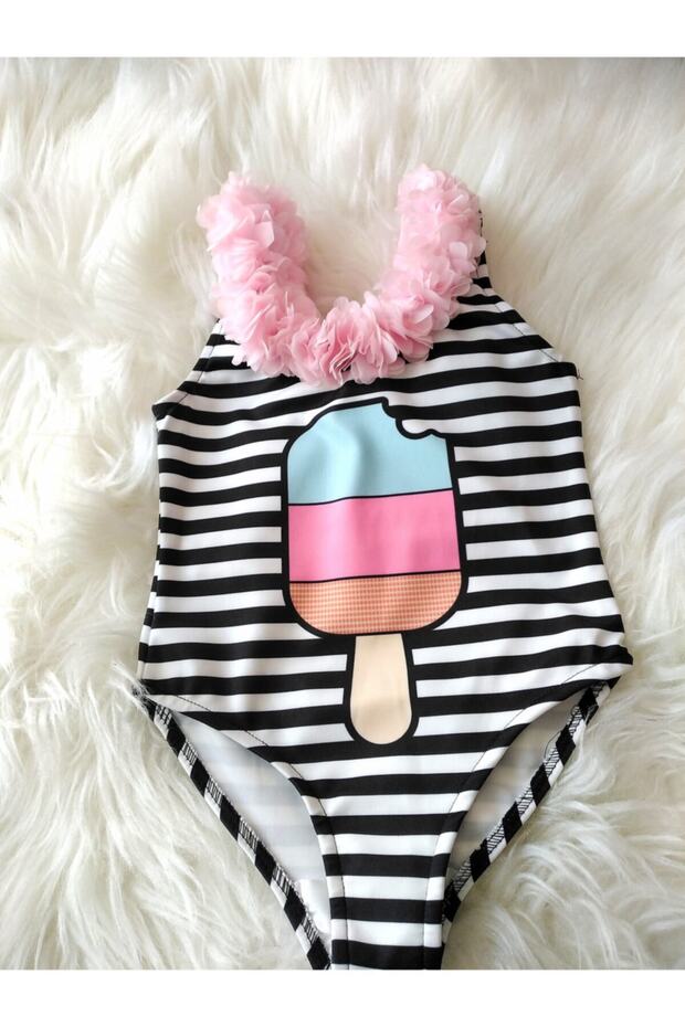 Girl's Ice Cream Patterned Floral Swimsuit