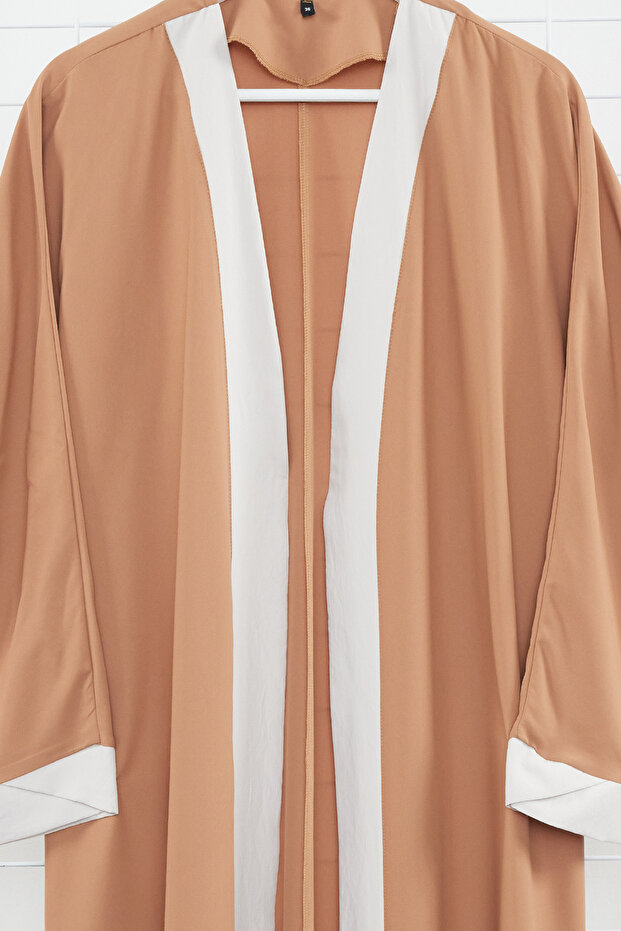 Camel Renk Bloklu Uzun Dokuma Elbisesiz Tek Parça Kap & Ferace & Abaya TCTSS24KF00009 - 7