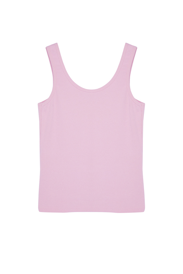 Açık Pembe Fitted/Vücuda Oturan Havuz Yaka Fitilli Esnek Örme Atlet TWOSS22AL0042 - 7