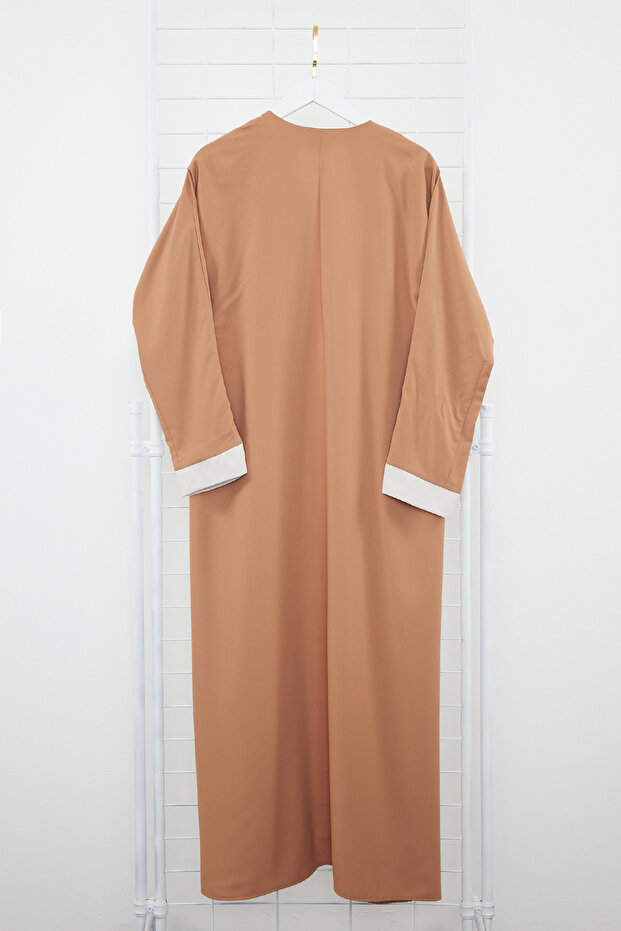 Camel Renk Bloklu Uzun Dokuma Elbisesiz Tek Parça Kap & Ferace & Abaya TCTSS24KF00009 - 8