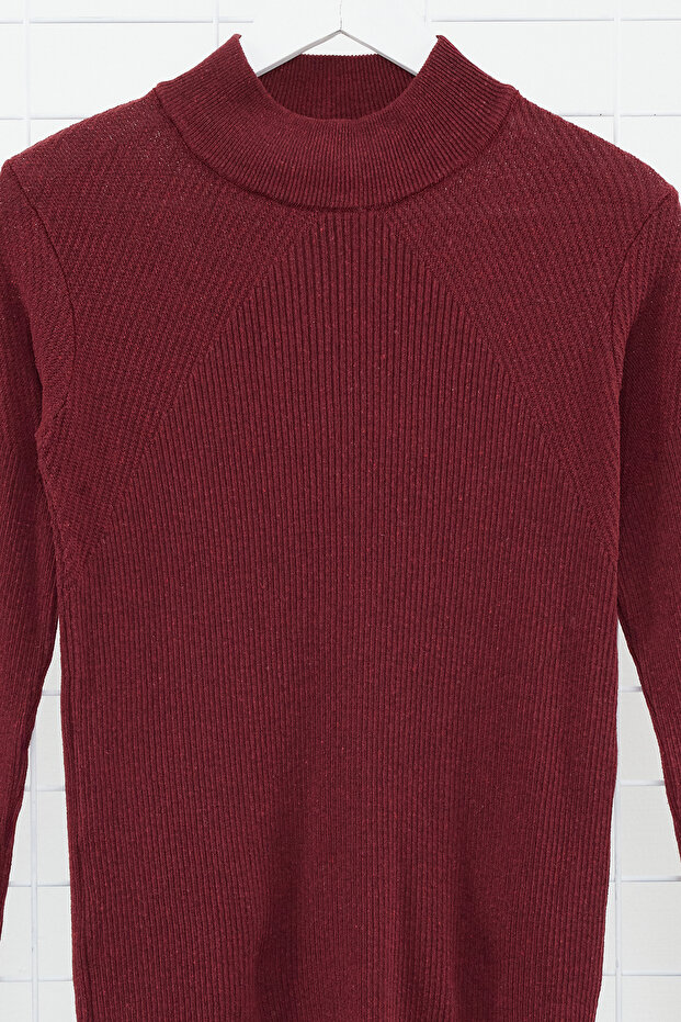 Unisex Claret Red Manšestrový svetr - Skinny Fit, Bavlna, Poloviční rolák Tmnaw21Kz0553 - 7