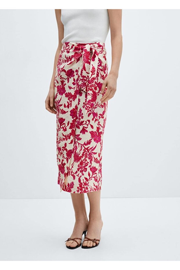 Çiçek Desenli Anvelop Etek - 1