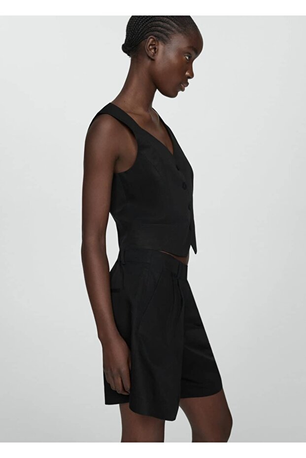 Keten karışımlı pilili bermuda şort - 8