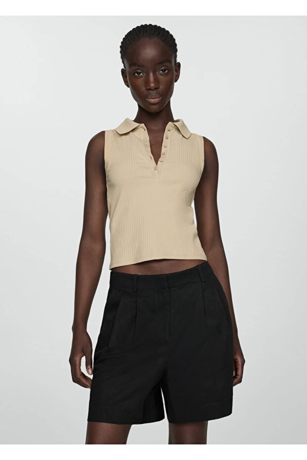 Keten karışımlı pilili bermuda şort - 6