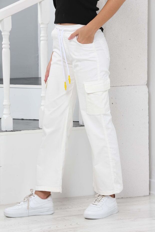 Girls' Cargo Pocket Detailed High Waist Wide Leg Trousers