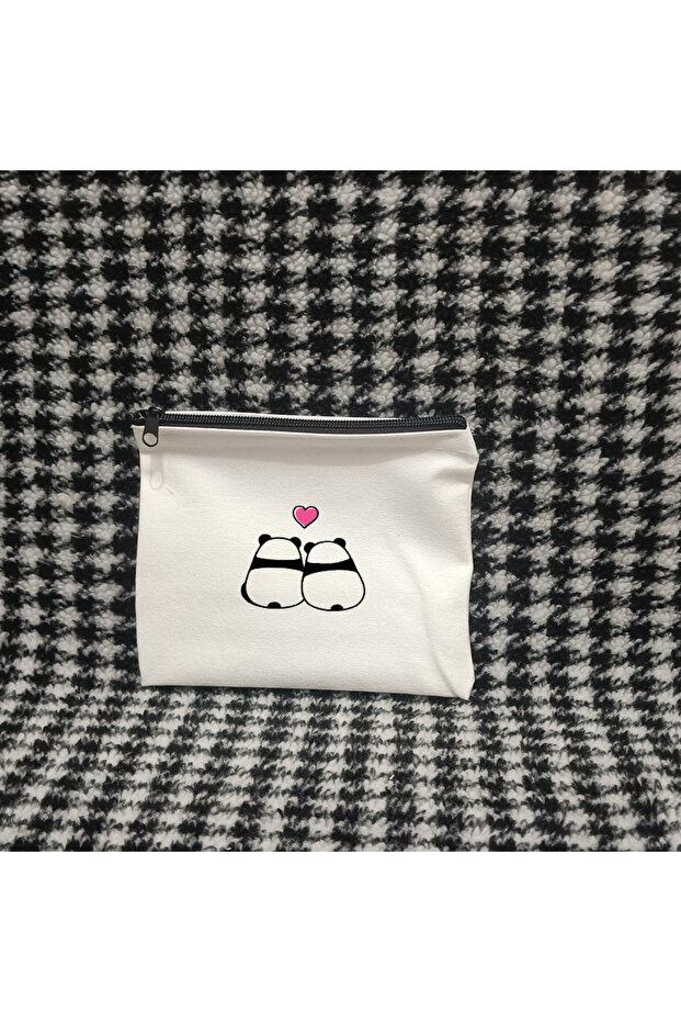 Passionis Design Panda Heart Makeup Bag - Gabardine, DTF Print, Wallet Pen Holder, Gift
