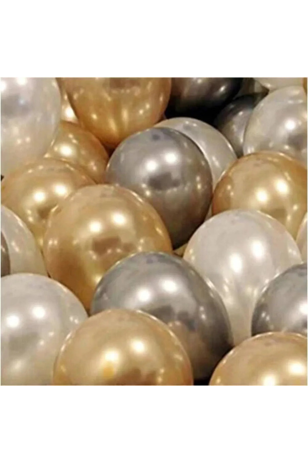 Öz-bal 15 Adet Balon Metalik Renkler Beyaz - Gold - Gümüş