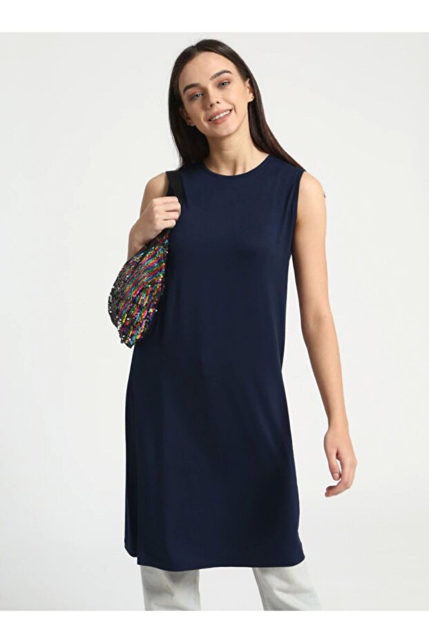 Tunica de dama fara maneci bleumarin - 1