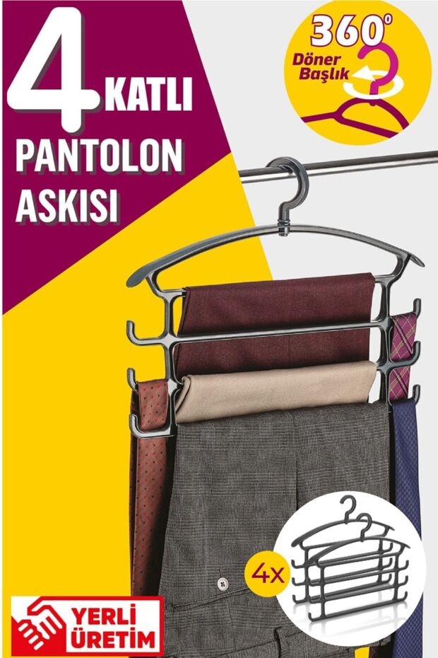 Anthracite 4-Piece 4-Tier Multi-Purpose Trouser Hangers Set - 1